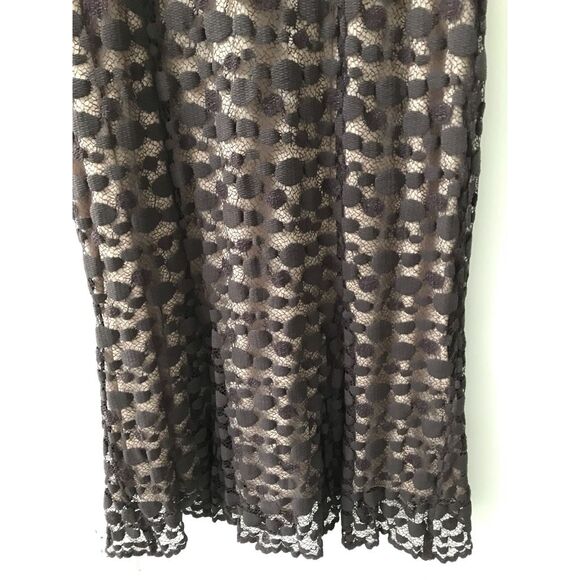 Sara Campbell Womens Shift Midi Dress Brown Geometric Lace 3/4 Sleeve Ruffle 12 - Picture 4 of 9